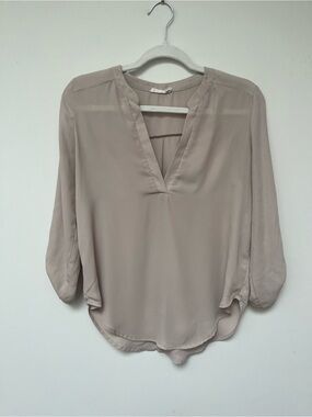 Lush taupe v neck blouse size medium